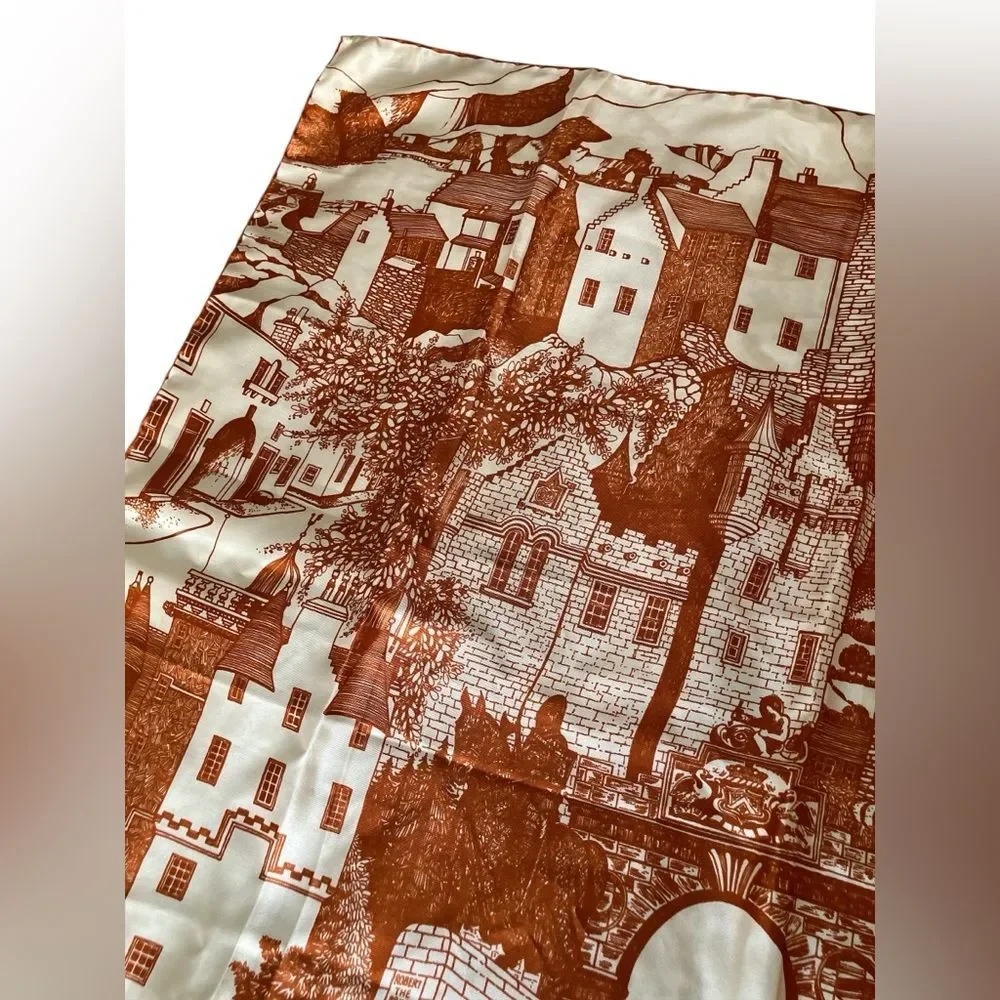 Richard Allan Silk Scarf England Cityscape Cathedral Robert The Bruce Vintage